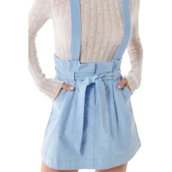 🎆 Urban Outfitters Paperbag Overall Skirt Corduroy Blue XS meadow cottage core - Picture 3 of 11